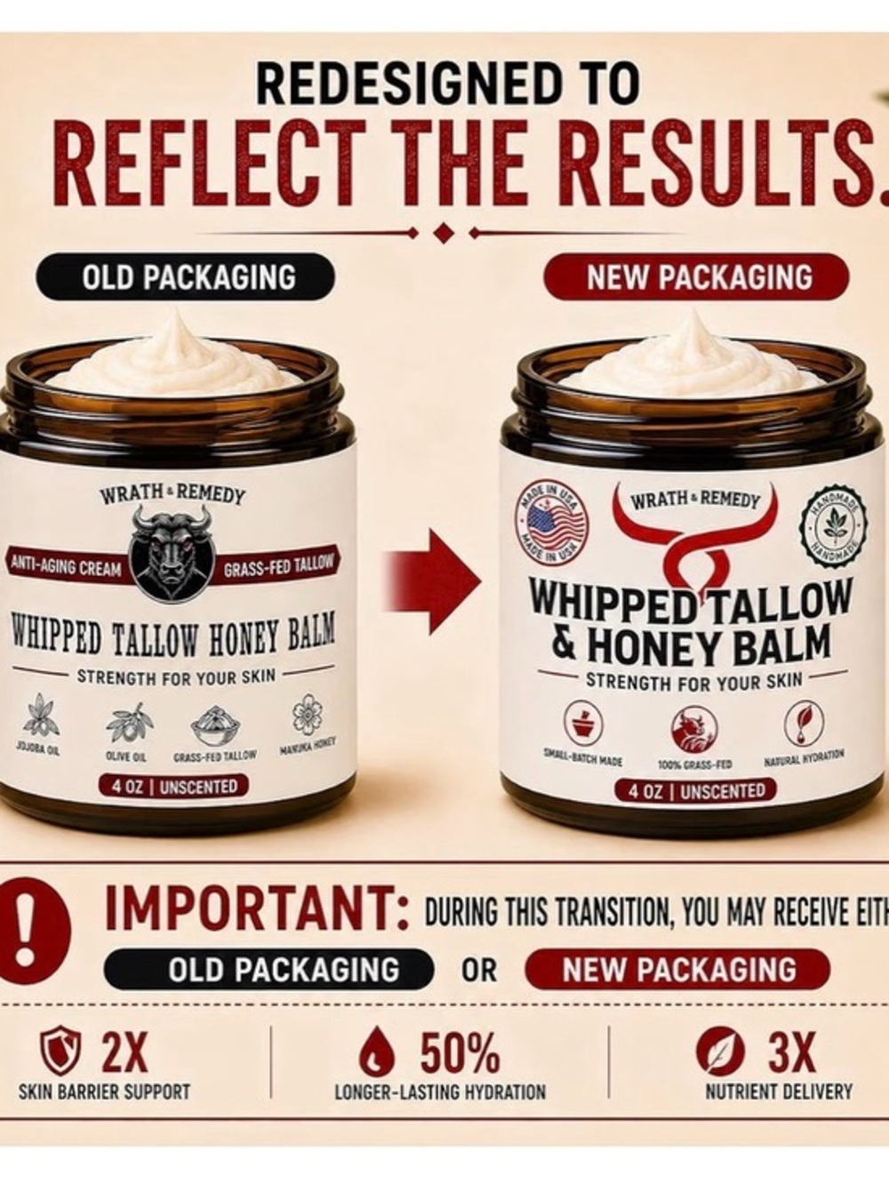 Whipped Tallow & Honey Balm - Unscented (Cream)